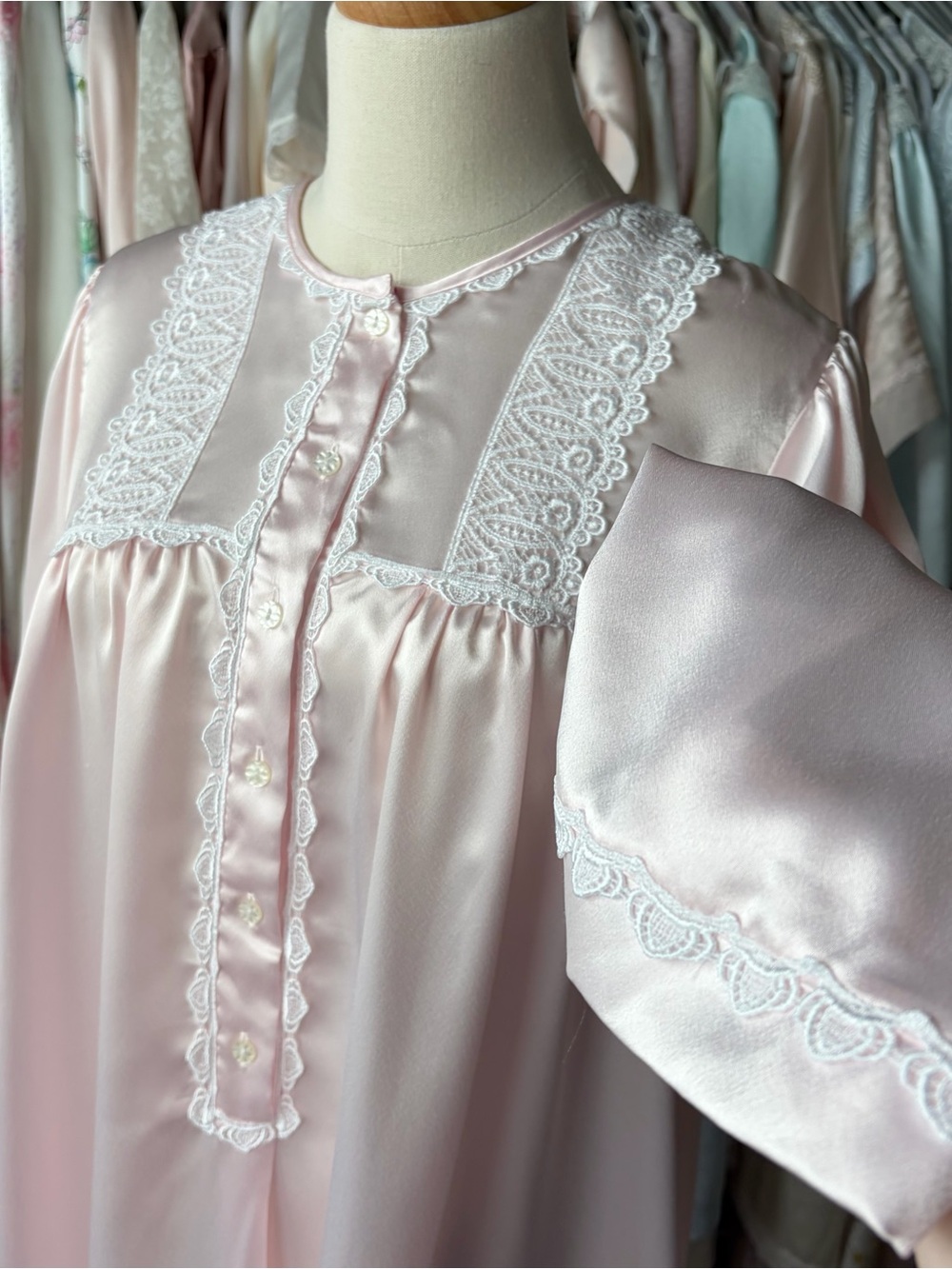 vintage christian dior baby pink liquid satin sleep dress nightgown lace trim